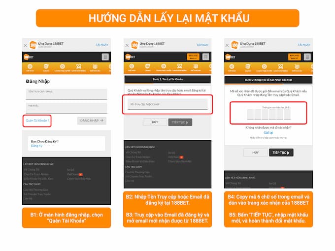 Câu Hỏi Thường Gặp 2 Cách lấy lại mật khẩu 188bet